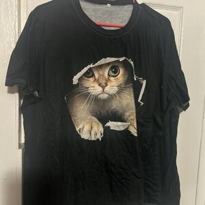 Black Cat Print T-Shirt